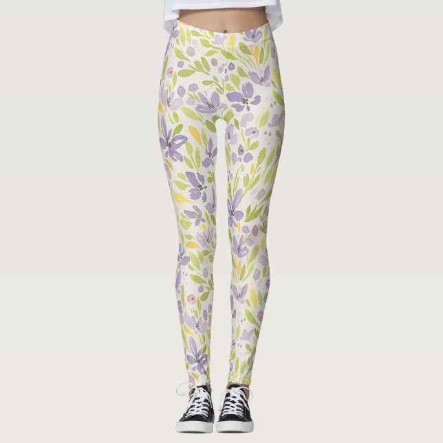 Leggings Leggencias de diseño floral Lavendar y Primavera V (Anverso)