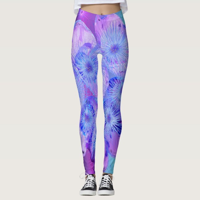 Leggings Leggencias de diseño rosa y púrpura y azul (Anverso)