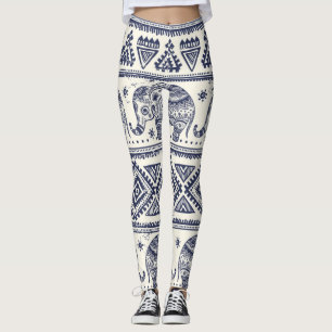 Leggings Leggencias de elefantes tribales étnicos y plantac