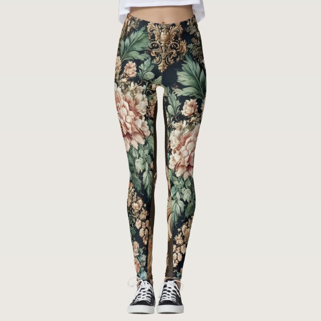 Leggings Leggencias de elegancia floral barroca (Anverso)
