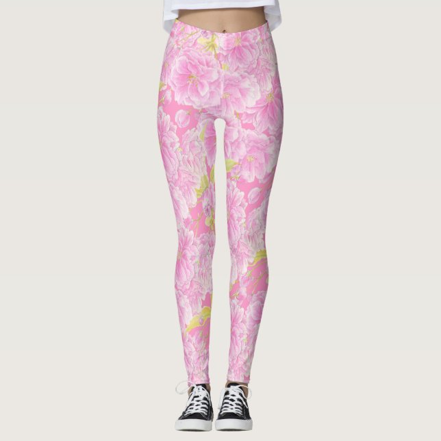 Leggings Leggencias de flores de doble flor rosa (Anverso)