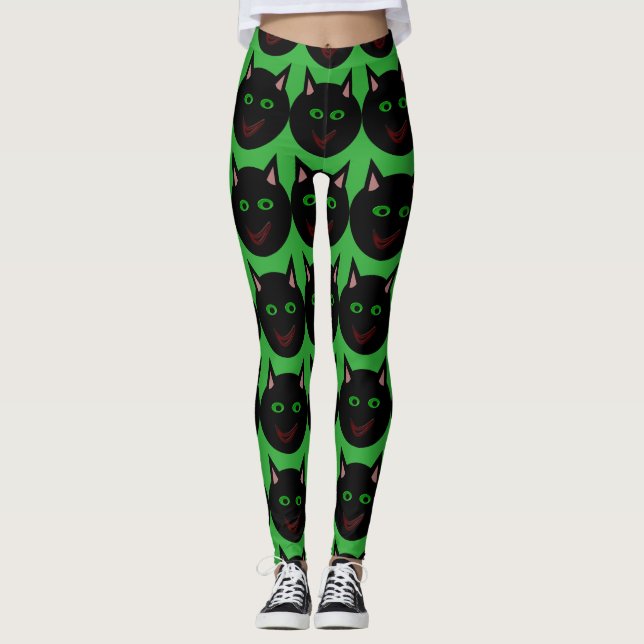 Leggings Leggencias de gato negro de Halloween (Anverso)