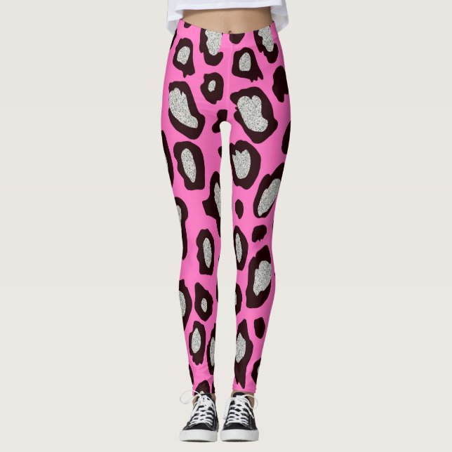 Leggings Leggencias de gimnasio de leopardo negro y rosa (Anverso)