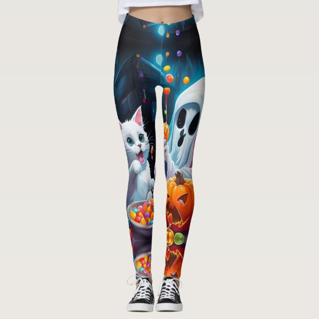 Leggings Leggencias de Halloween con calabaza de Ghost Kitt (Anverso)