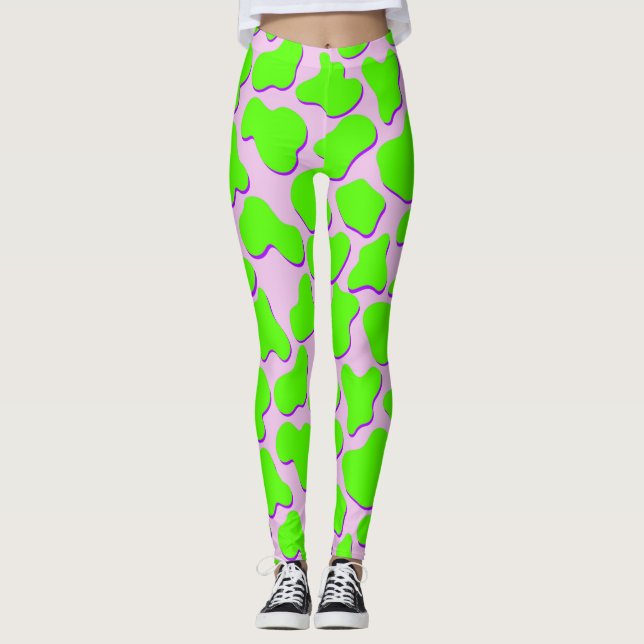 Leggings Leggencias de impresión de animales de vaca verde  (Anverso)