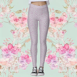 Leggings Leggencias de impresión de leopardo rosa y gris