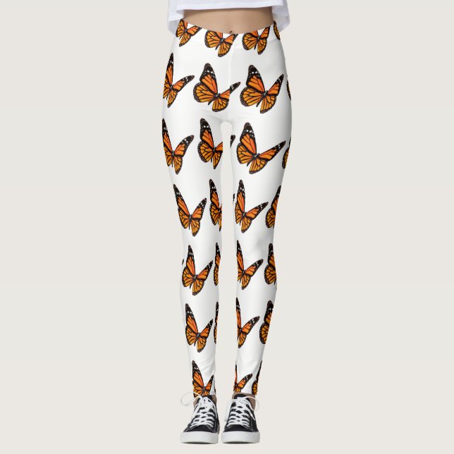 Leggings Leggencias de mariposa de monarca negra y naranja (Anverso)
