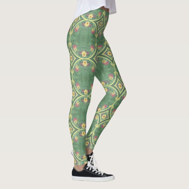 Leggings Leggencias de mosaico floral verde (Derecha)