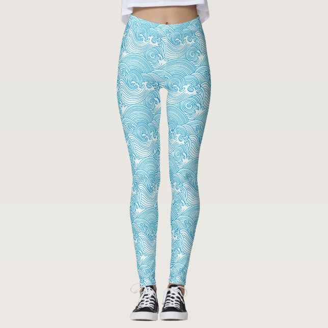 Leggings Leggencias de olas azules japonesas (Anverso)