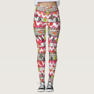 Leggings Leggencias de patrón azteca floral rosa y negra