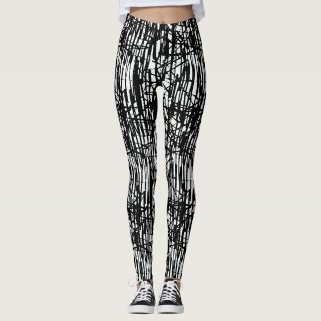 Leggings Leggencias de patrón de grunge blanco negro de mod (Anverso)