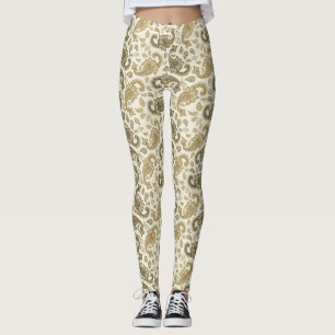 Leggings Leggencias de patrón de paisley beige-marrón