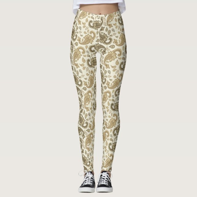 Leggings Leggencias de patrón de paisley beige-marrón (Anverso)