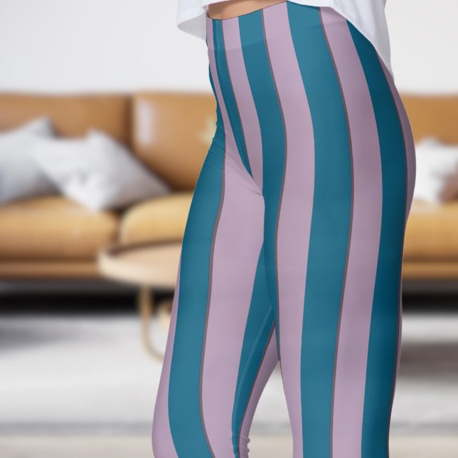Leggings Leggencias de patrón de tira azul y rosa del océan (Classic Ocean Blue and Pink Strip Pattern Leggings)