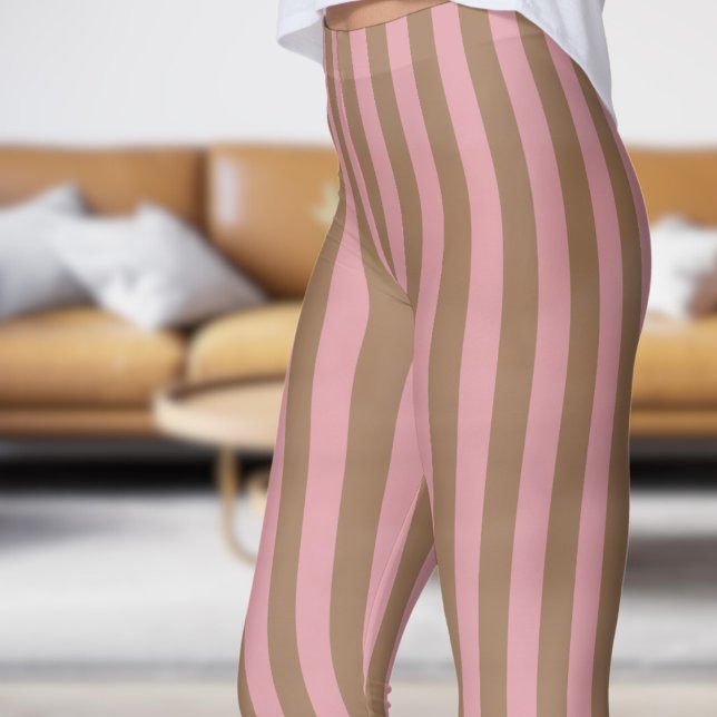 Leggings Leggencias de patrón de tira de chafoya y rosa clá (Classic Chamoisee and Pink Strip Pattern Leggings)