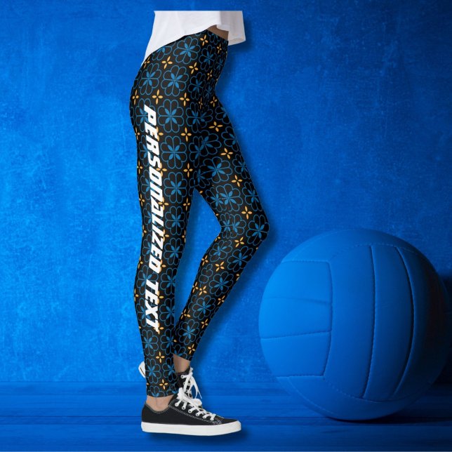 Leggings Leggencias de patrón elegante monograma personaliz (Unique Custom Monogram Name and Mediterranean Pattern Leggings)