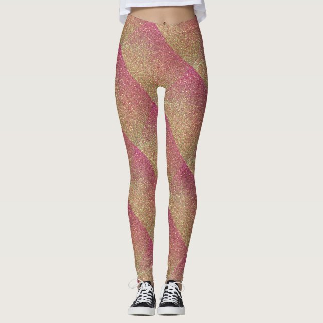 Leggings Leggencias de patrón Purpurina de oro Rosa (Anverso)