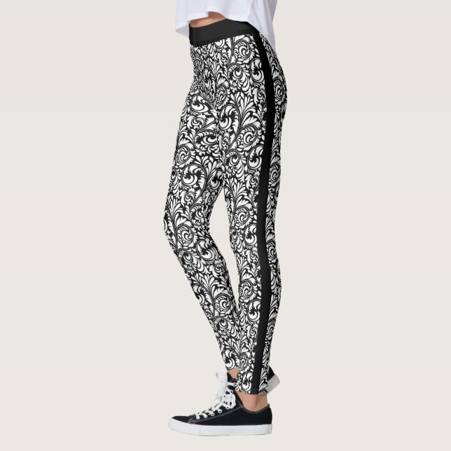 Leggings Leggencias De Swirl Floral Negra Y Blanca (Izquierda)