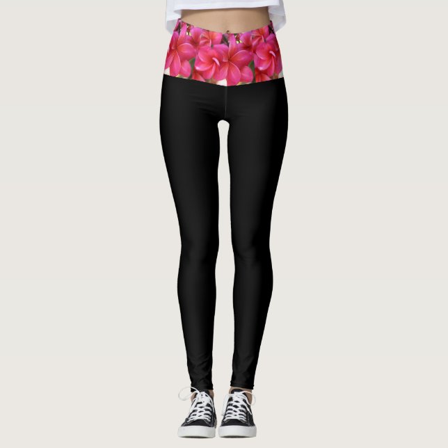 Leggings Leggencias de yoga rosa plumeria hawaiana (Anverso)