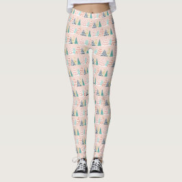 Leggings Leggencias del árbol de Navidad rosa y blanco
