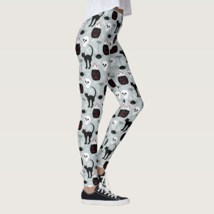 Leggings Leggencias del cráneo del gato negro de Halloween 