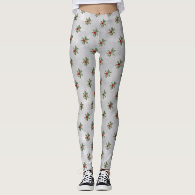 Leggings Leggencias del patrón de Berry Holly de Invierno (Anverso)