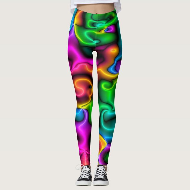 Leggings Leggencias del patrón de colores de neón brillante (Anverso)