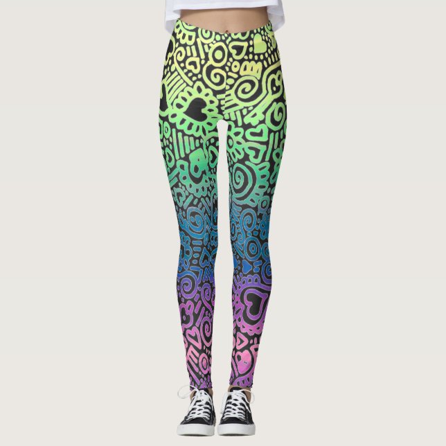 Leggings Leggencias del patrón de dibujos de cartón pastel (Anverso)