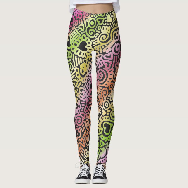 Leggings Leggencias del patrón de Doodle (Anverso)