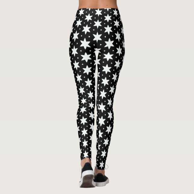 Leggings Leggencias del patrón de estrella blanca y negra (Reverso)