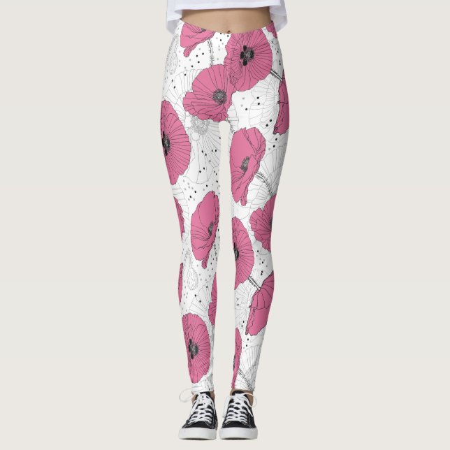 Leggings Leggencias del patrón de flor de amapola (Anverso)