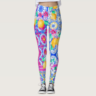 Leggings Leggencias del patrón de limón mediterráneo y tela