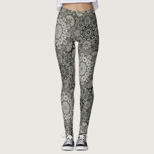 Leggings Leggencias del patrón de Mandala negro gris boho