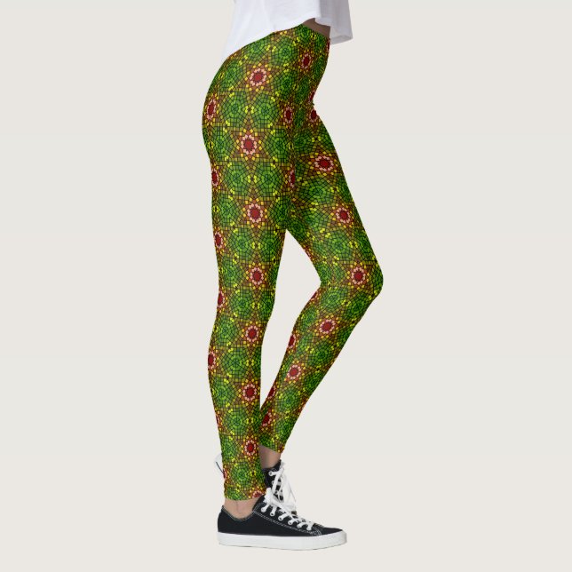 Leggings Leggencias del patrón de mosaico verde y rojo del  (Derecha)