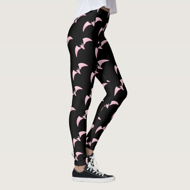 Leggings Leggencias del patrón de murciélagos rosados de Ha (Derecha)
