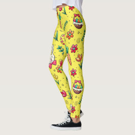 Leggings Leggencias del patrón de pascua amarillo brillante