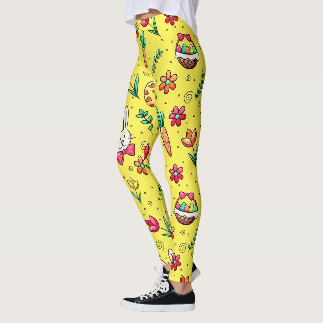 Leggings Leggencias del patrón de pascua amarillo brillante (Izquierda)