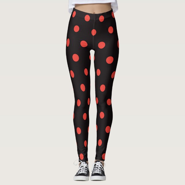 Leggings Leggencias del patrón de puntos de polka negro y r (Anverso)
