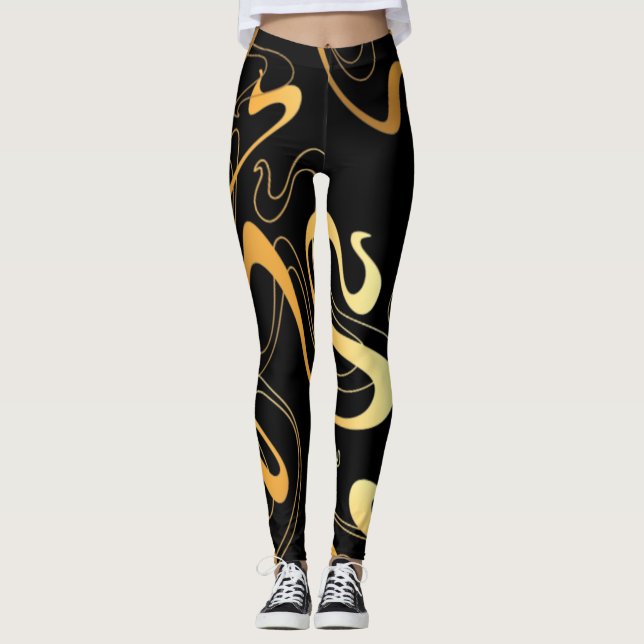 Leggings Leggencias del patrón negro dorado (Anverso)