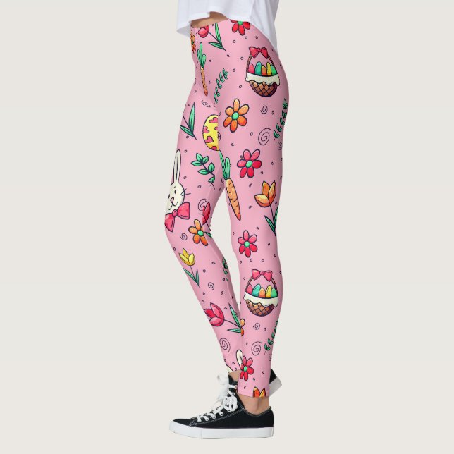 Leggings Leggencias del patrón suave rosado de Pascua (Izquierda)