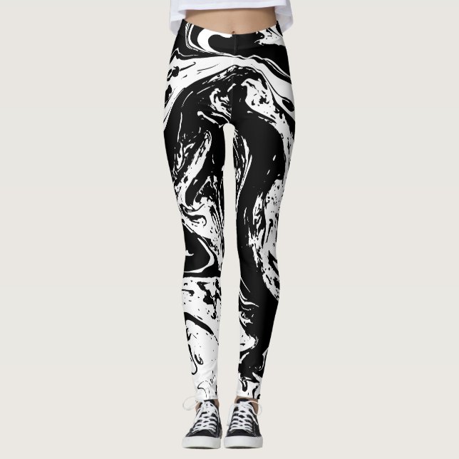 Leggings Leggencias en forma de mármol blanco y negro (Anverso)
