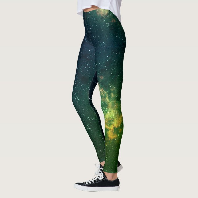 Leggings Leggencias espaciales de la galaxia verde y azul d (Izquierda)