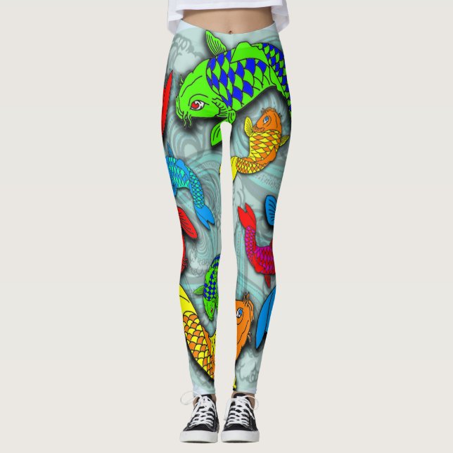 Leggings Leggencias estilo tatuaje de pez neón koi (Anverso)