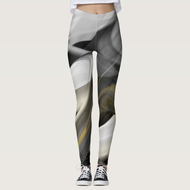 Leggings Leggencias Fitness Resumen Arte Oro Blanco Negro (Anverso)