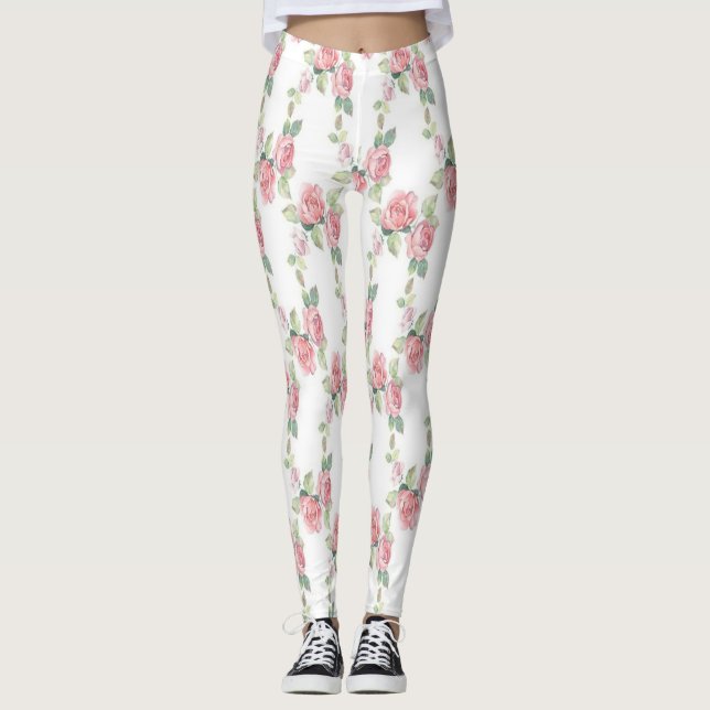 Leggings Leggencias florales de rosa rosa rosada Shabby Chi (Anverso)