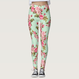 Leggings Leggencias florales rosas y verdes de estilo vinta