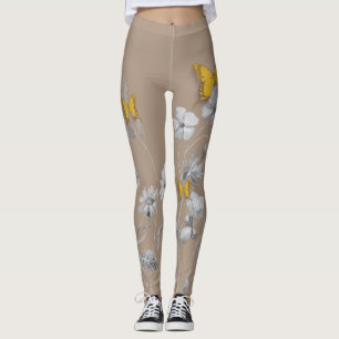 Leggings Leggencias florales y de mariposa de caqui