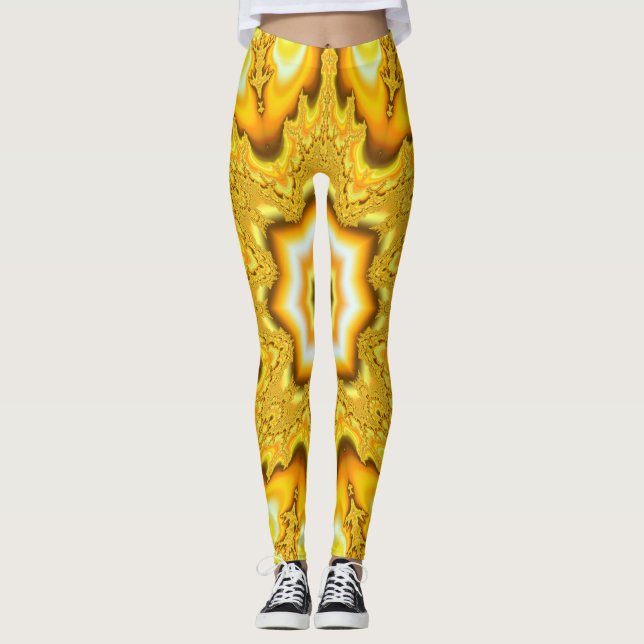 Leggings Leggencias fractales de estrella dorada (Anverso)
