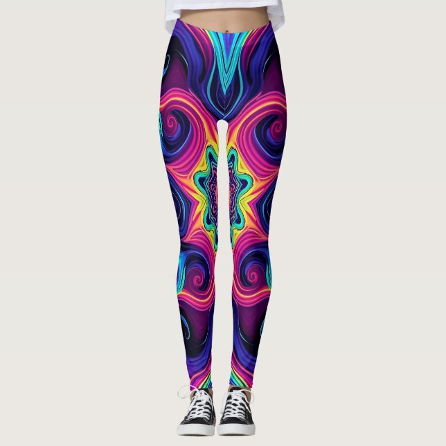 Leggings Leggencias fractales psicodélicas con arte de Neon (Anverso)