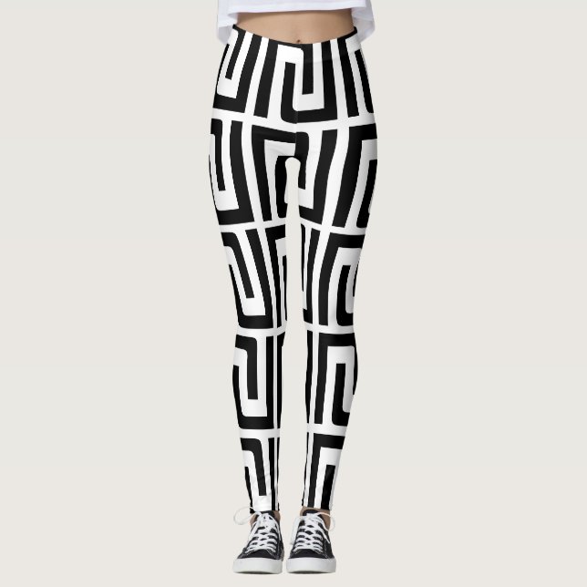 Leggings Leggencias geométricas modernas en blanco y negro (Anverso)